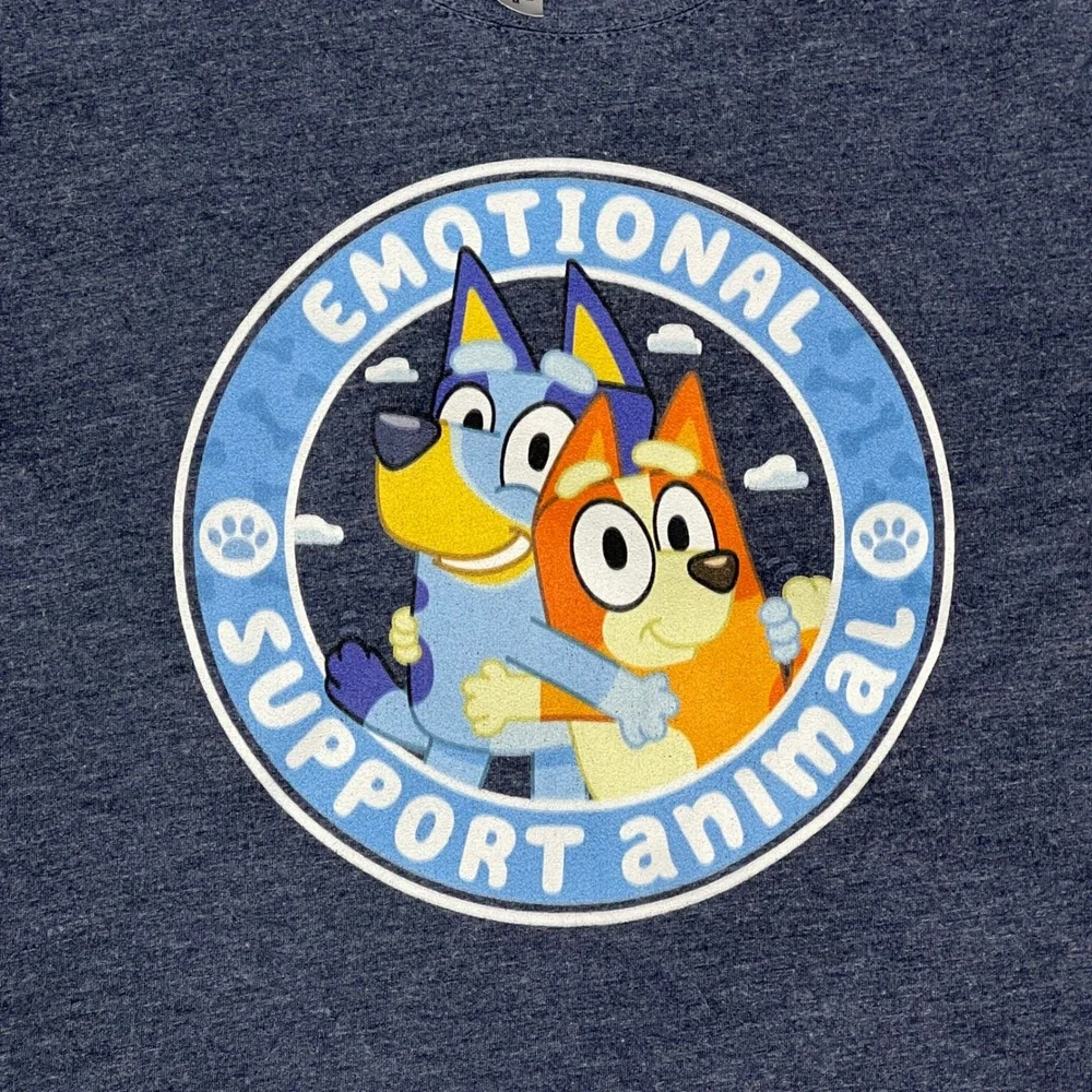 Next Level Bluey Bingo Emotional Support Animal Navy Heather Graphic Tee Kids M